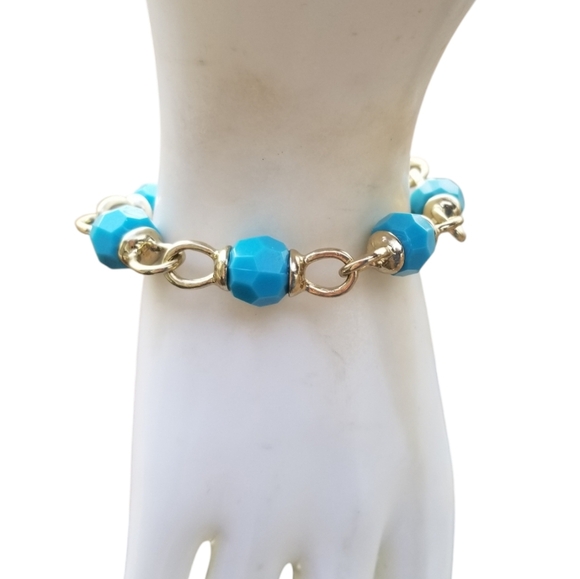 ANNE KLEIN VINTAGE GOLDTONE & TURQUOISE COLOR BEADED CHAIN LINK BRACELET - Picture 1 of 7